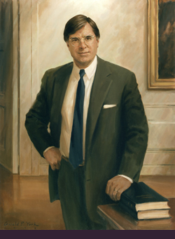 oil portrait painting of Yale President Benno C. Schmidt, Jr. by and &copy; Gerald P. York